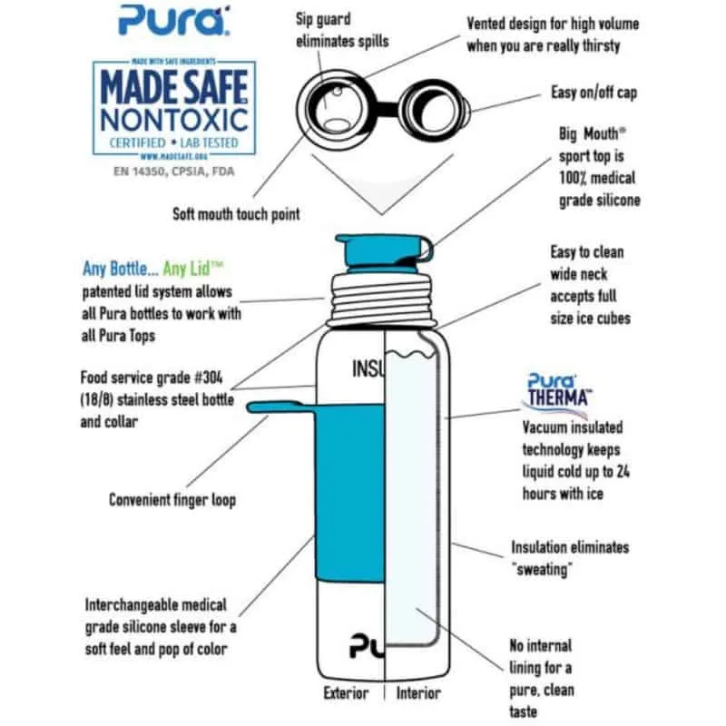 Pura Sport™ 22oz Vacuum Insulated Bottle with Sleeve 650ml