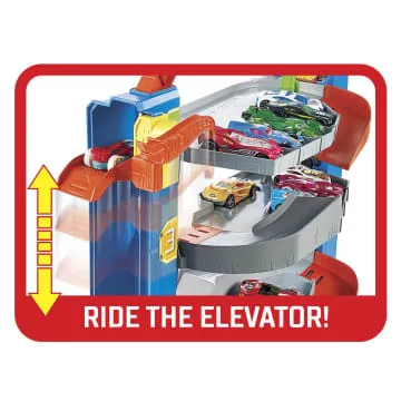 Hot Wheels City Stunt Garage Playset With 1 Toy Car in 1:64 Scale & Storage For 20+ Vehicles