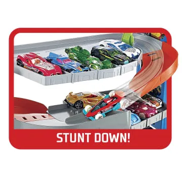 Hot Wheels City Stunt Garage Playset With 1 Toy Car in 1:64 Scale & Storage For 20+ Vehicles