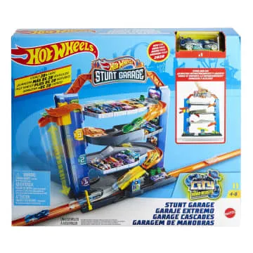 Hot Wheels City Stunt Garage Playset With 1 Toy Car in 1:64 Scale & Storage For 20+ Vehicles