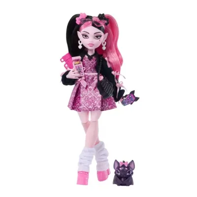 Monster High Draculaura Fashion Doll in Bow Dress With Pet Bat Count Fabulous And 7 Accessories