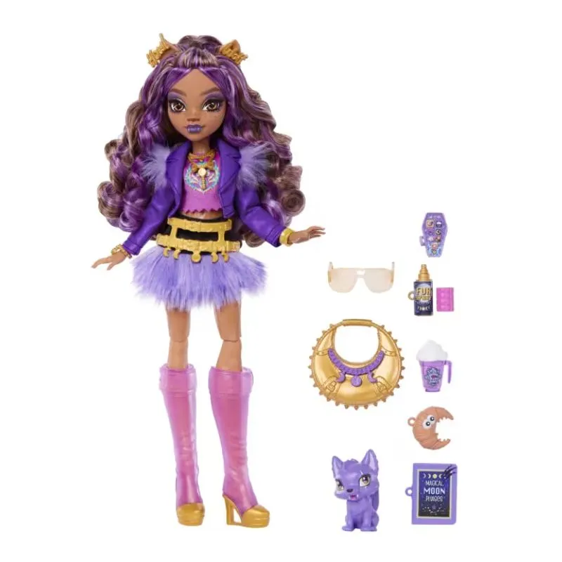 Monster High Clawdeen Wolf Fashion Doll in Furry Skirt With Pet Crescent And 7 Accessories
