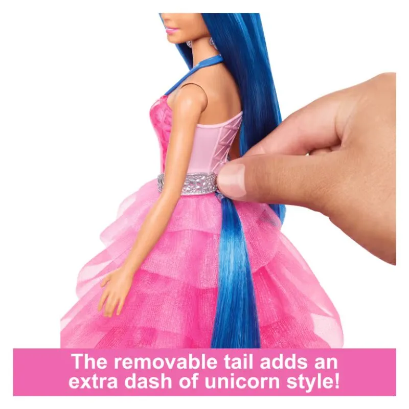 Barbie Unicorn Toy, 65th Anniversary Doll With Blue Hair, Pink Gown & Pet Alicorn