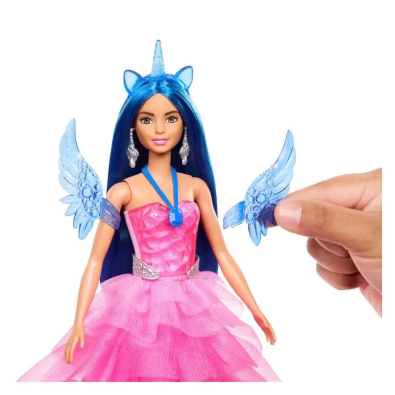 Barbie Unicorn Toy, 65th Anniversary Doll With Blue Hair, Pink Gown & Pet Alicorn
