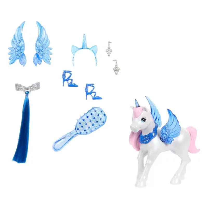 Barbie Unicorn Toy, 65th Anniversary Doll With Blue Hair, Pink Gown & Pet Alicorn