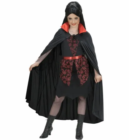 BLACK CAPE WITH RED SATIN COLLAR