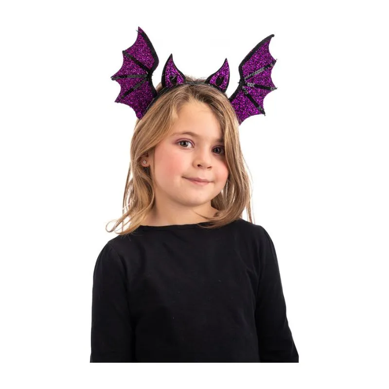 Headband W/Lurex Purple Fabric Bat And Sequins