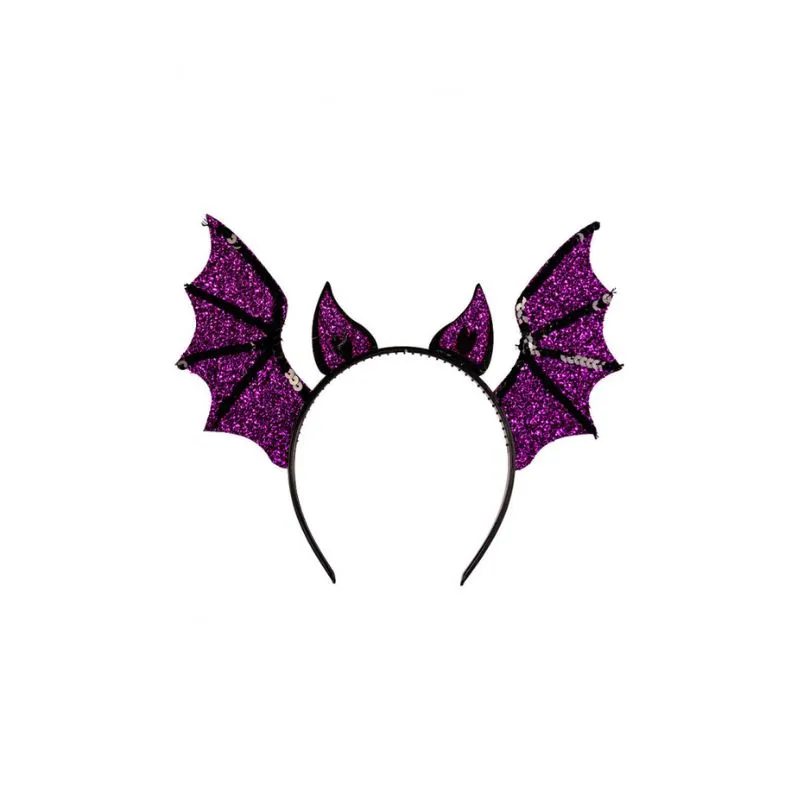 Headband W/Lurex Purple Fabric Bat And Sequins