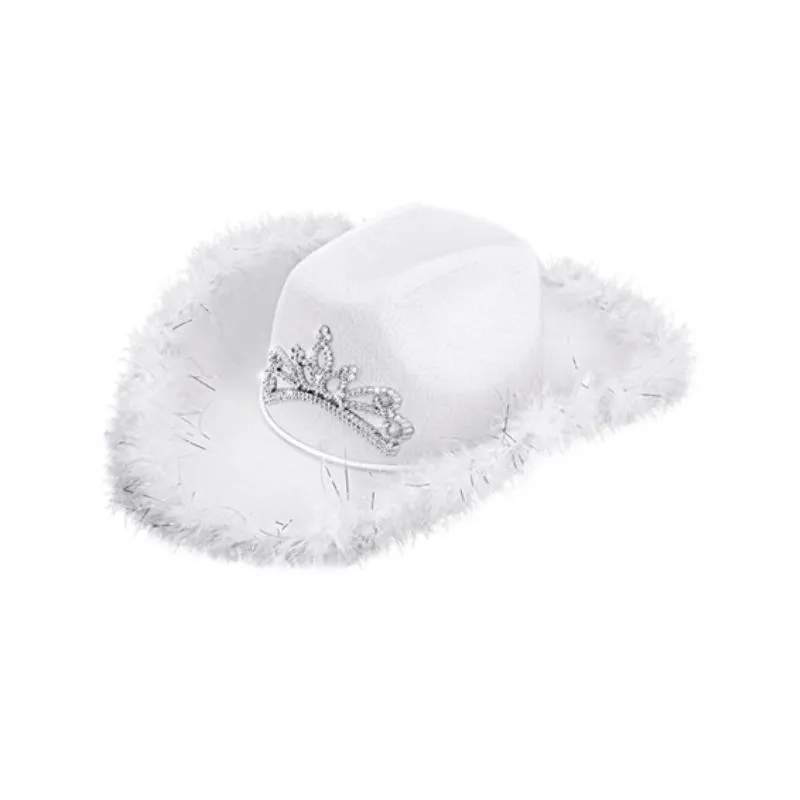 White Party Cowgirl Hat with Tiara