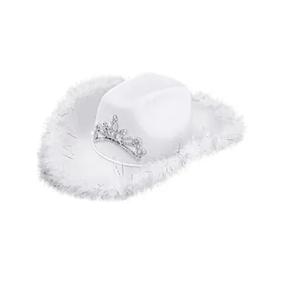 White Party Cowgirl Hat with Tiara