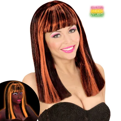 NEON ORANGE STREAKED BLACK PATSY WIG