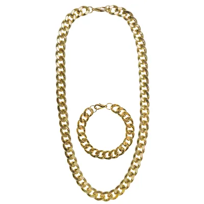 Gangster / Rapper / Pimp Set -gold Necklace & Bracelet