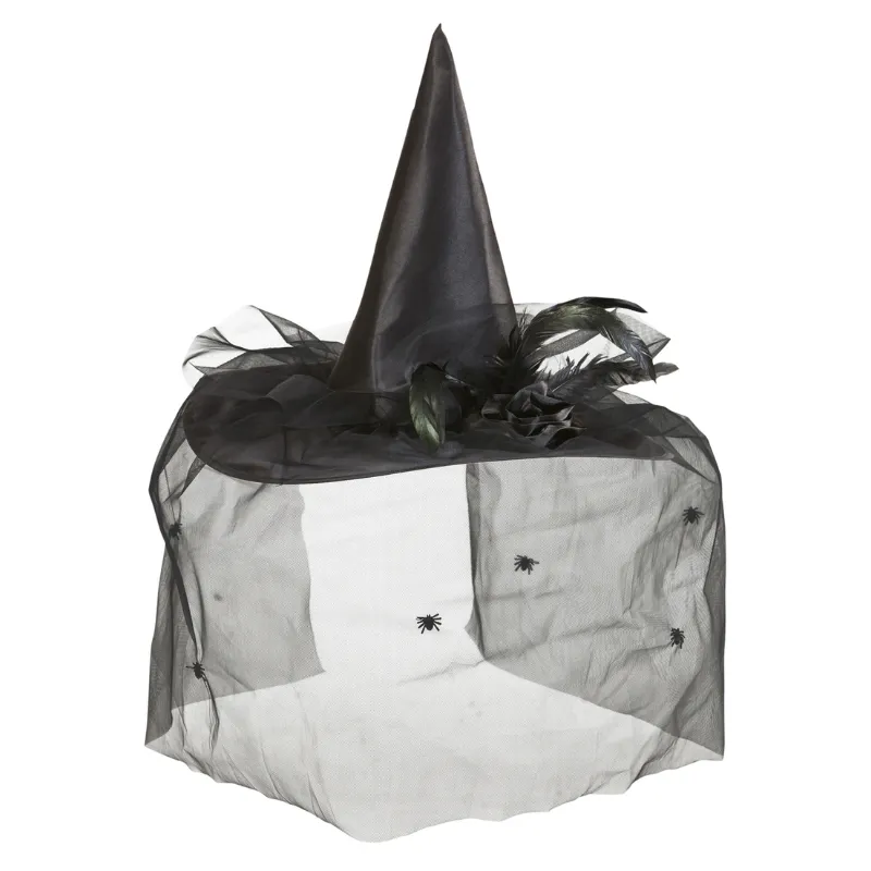 Witch Hats With Tulle, Flower & Feathers