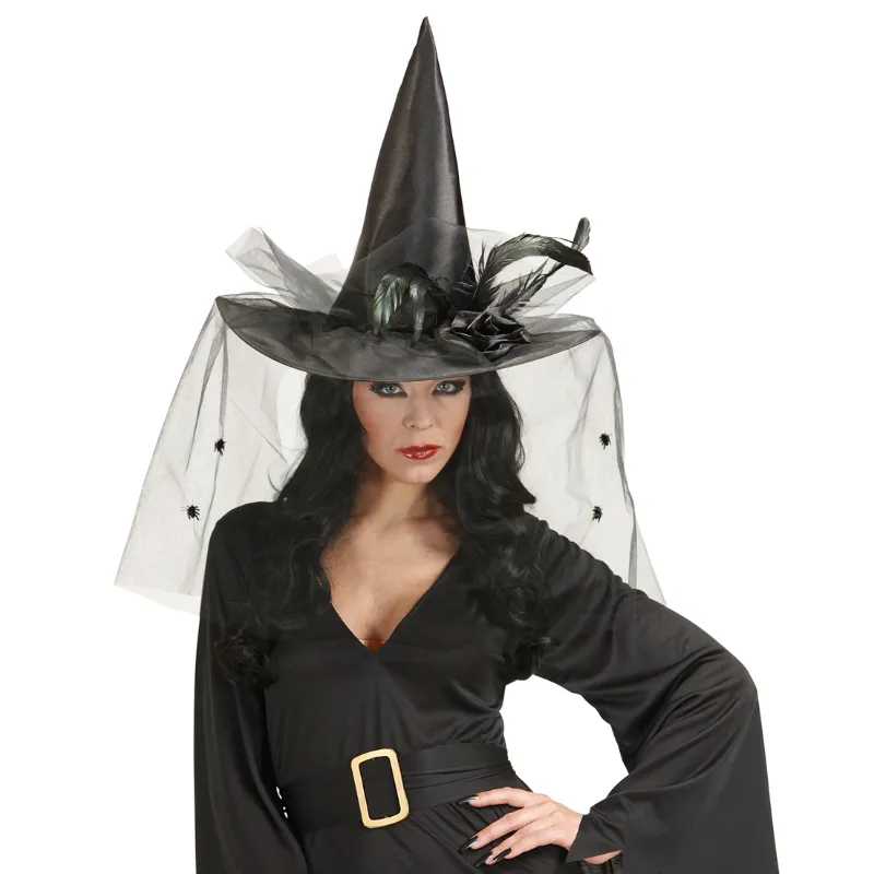 Witch Hats With Tulle, Flower & Feathers