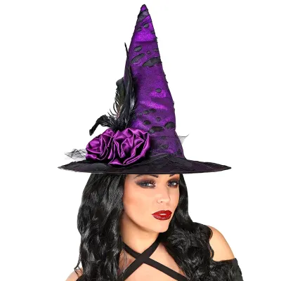 Witch Hat With Flowers & Feathers
