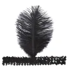 BLACK SEQUIN HEADBAND WITH BLACK FEATHER