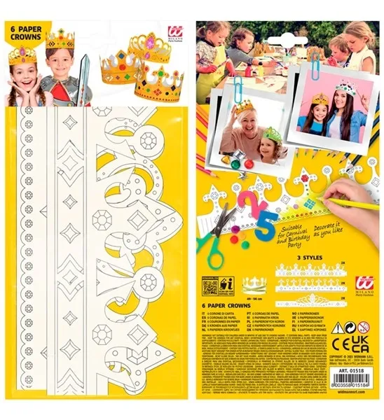 Set of 6 Paintable Paper Crowns