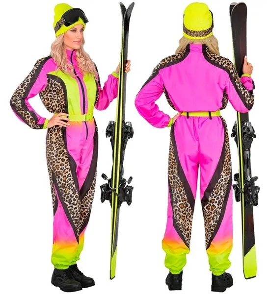 Neon Pink - Yellow Animalier Leopard Ski Suit