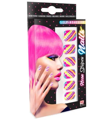 Set of 12 Self Adhesive Neon Stripes Nails