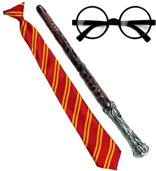 WIZARD APPRENTICE | student glasses with lenses, tie, magic wand