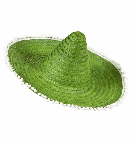 Green Sombrero with Poms Poms