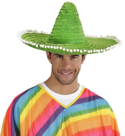 Green Sombrero with Poms Poms