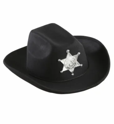 REAL-LOOK BLACK COWBOY HAT WITH SHERIFF STAR for boys
