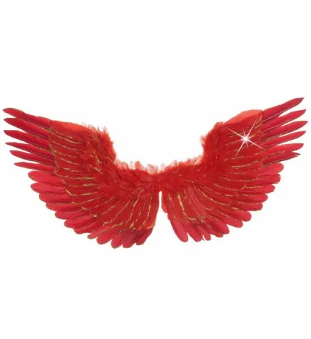 RED FEATHERED WINGS WITH GOLD GLITTER