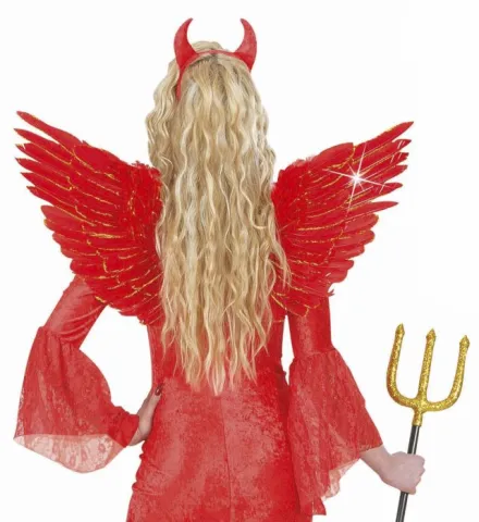 RED FEATHERED WINGS WITH GOLD GLITTER