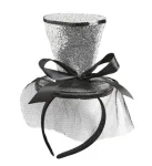 GLITTER MINI TOP HAT ON HEADBAND WITH BOW & VEIL