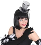 GLITTER MINI TOP HAT ON HEADBAND WITH BOW & VEIL