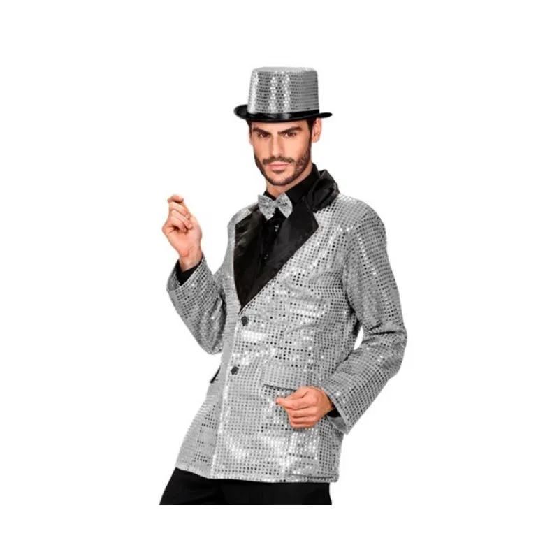 Silver Sequin Jacket with Satin Collar