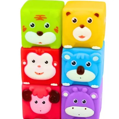 Soft Building Blocks - Rubber Animal Toys, Educational, Colorful, Set of 6