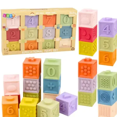 Set of Educational Sensory Rubber Blocks: Numbers and Shapes, 12 pieces