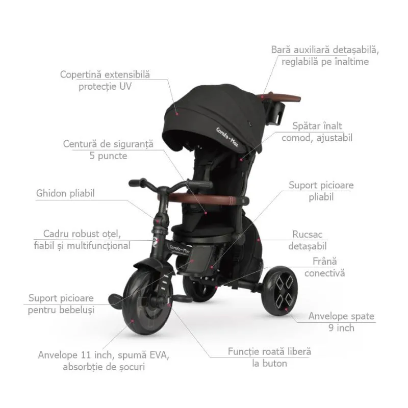 Qplay Comfo Max Ultra-Foldable Tricycle Black
