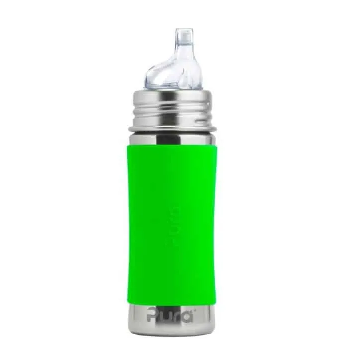 Pura Kiki 11oz Toddler Stainless Steel Bottle (Sippy / Green Sleeves)