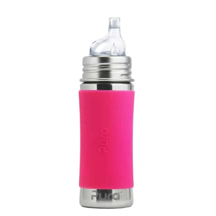 Pura Kiki 11oz Toddler Stainless Steel Bottle (Sippy / Pink Sleeves)