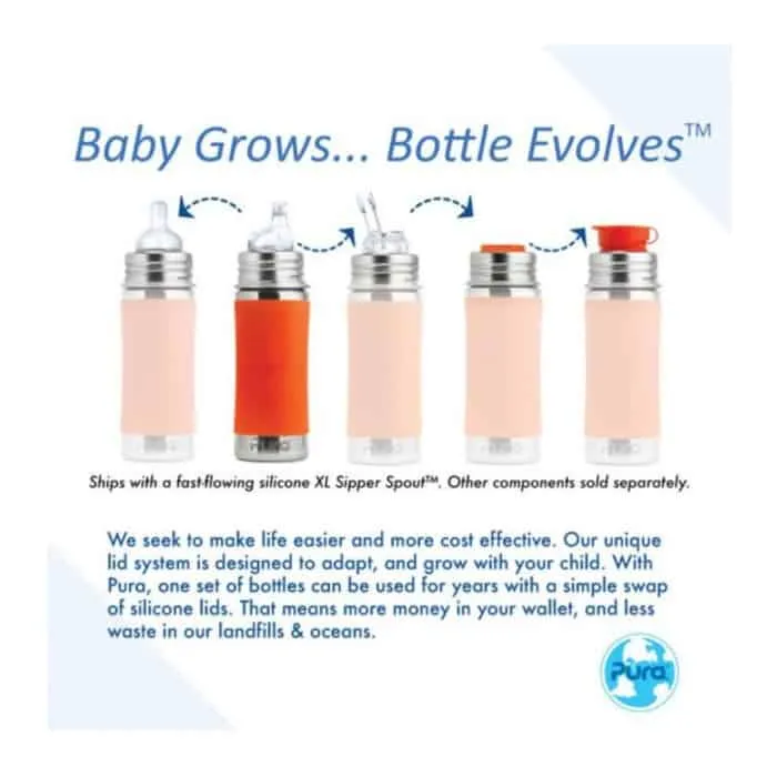 Pura Kiki 11oz Toddler Stainless Steel Bottle (Sippy / Pink Sleeves)
