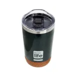 Ecolife Dark green (cork bottom) coffee thermos 370ml | Transparent lid