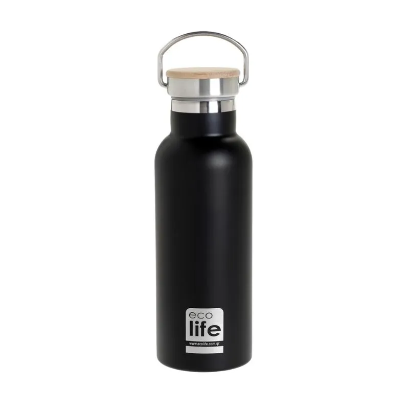 Ecolife Black Thermos 500ml | Bamboo lid