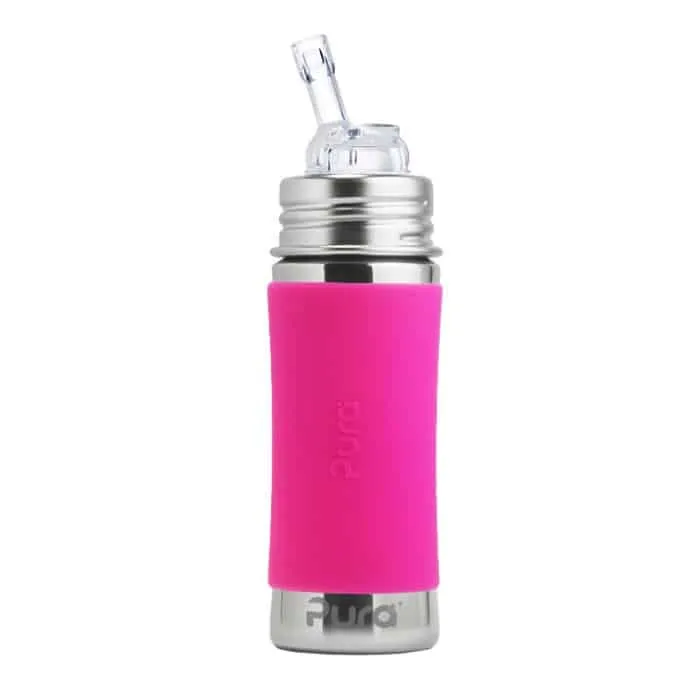 Pura Kiki 11oz Straw Stainless Steel Bottle (Straw / Pink Sleeve)