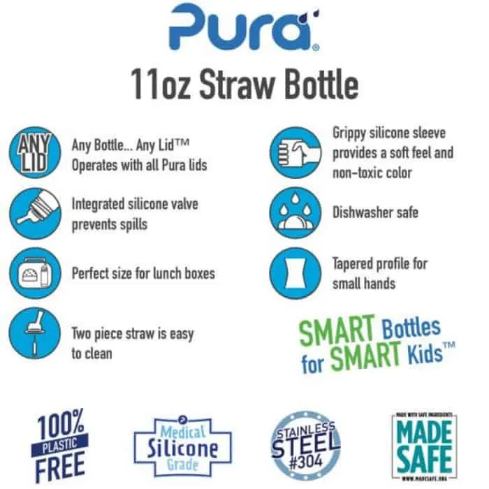 Pura Kiki 11oz Straw Stainless Steel Bottle (Straw / Pink Sleeve)