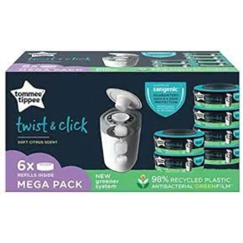 Tommee Tippee Twist and Click Advanced Nappy Bin Refill Cassettes Pack of 6
