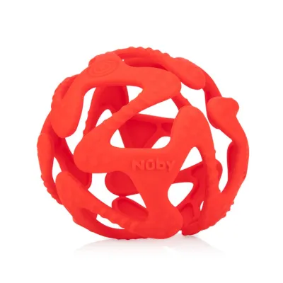 Nuby 100% Silicone Tuggy Teether Ball, 6 Months+ (Red)