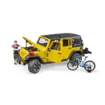 Bruder Jeep Wrangler Rubicon Unlimited with mountain bike and cyclist
