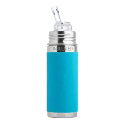 Pura Kiki 9oz Insulated Straw Stainless Steel Bottle (Straw / Aqua Sleeve)