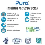 Pura Kiki 9oz Insulated Straw Stainless Steel Bottle (Straw / Aqua Sleeve)