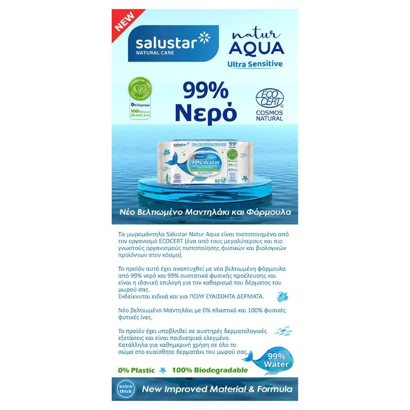 Salustar Natural Aqua Baby Wipes 99% Water