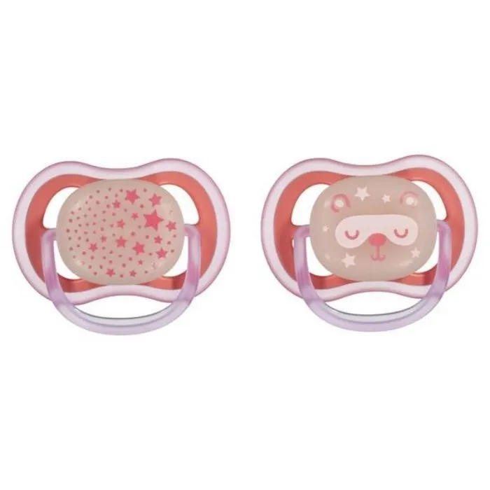 Philips Avent Ultra Air Night Soother (6-18 m) 2 Pack Light Pink