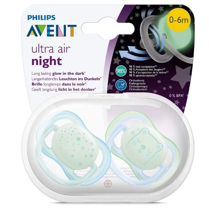 Philips Avent Ultra Air Soother Nighttime Glow in The Dark ( 0-6 m) Light Blue